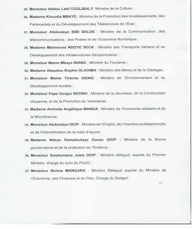 Nouveau Gouvernement du Sénégal: Liste des nouveaux membres - Pas de changements majeurs 