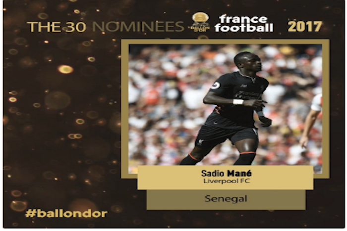Sadio Mané est nominé dans la liste des 30 prétendants au Ballon d'Or 2017
