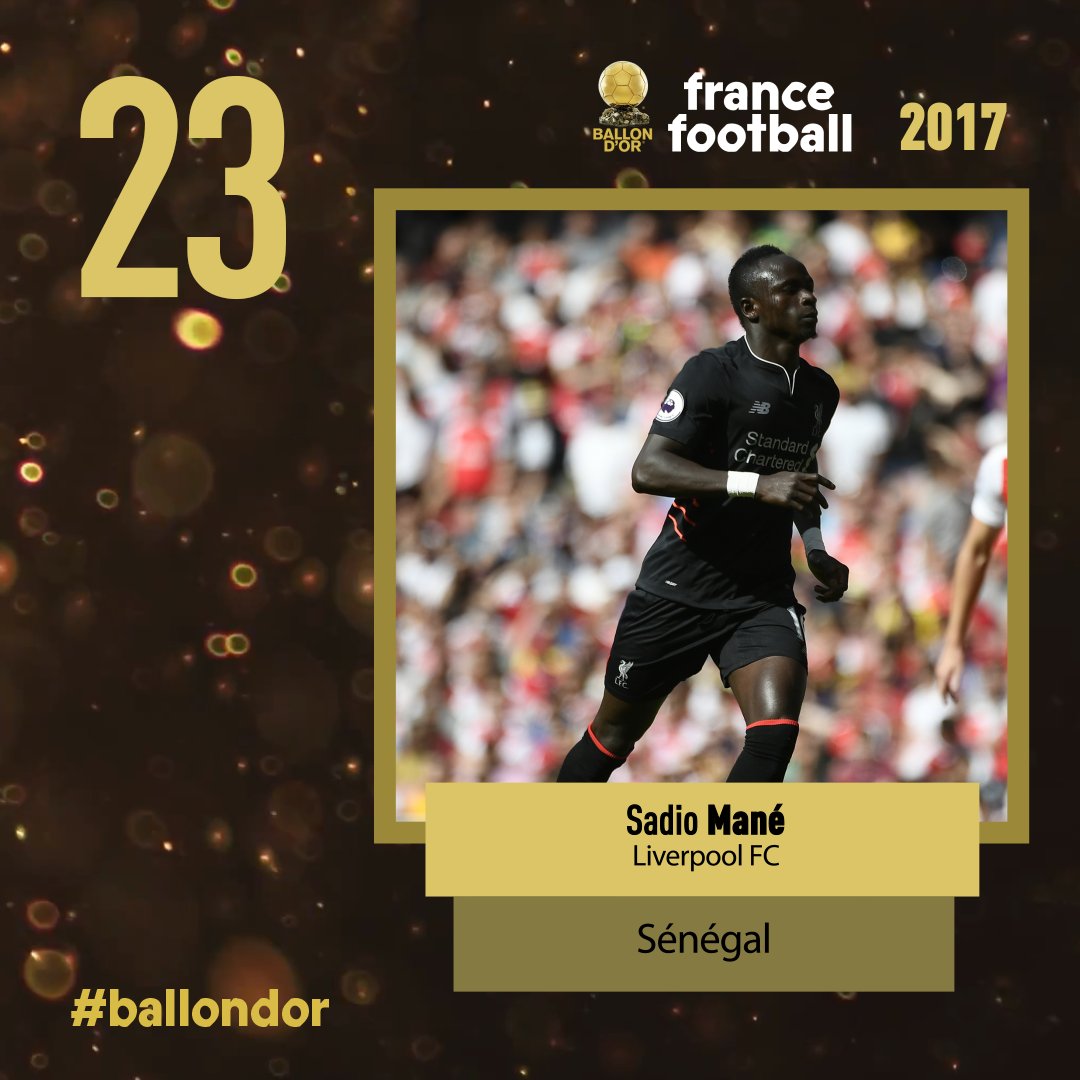 Ballon d'Or France Football 2017: Sadio Mané classé 23e devant Benzema, Coutinho, Falcao...