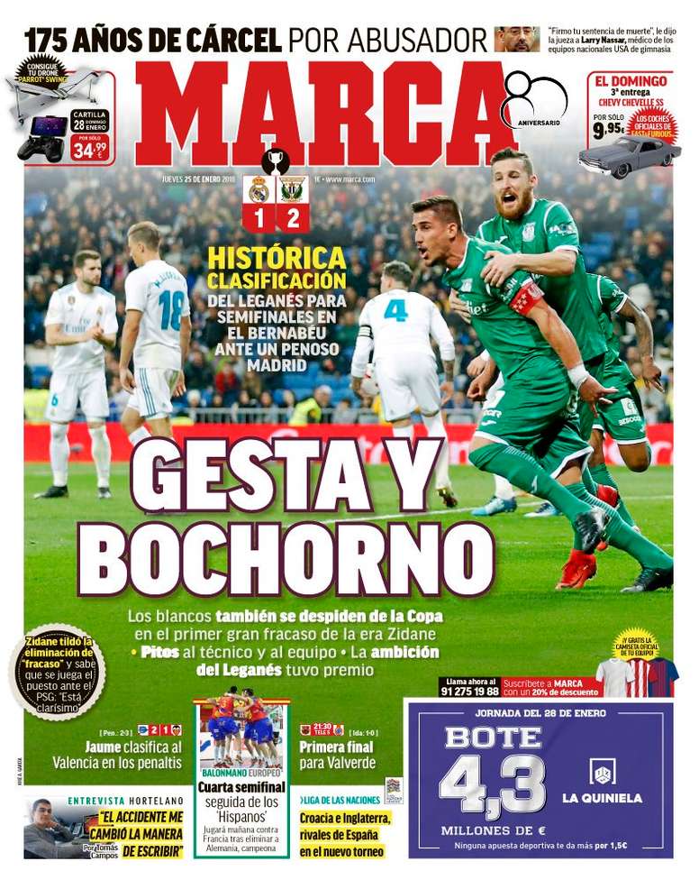Les Unes des journaux sportifs en Espagne du 25 janvier 2018
