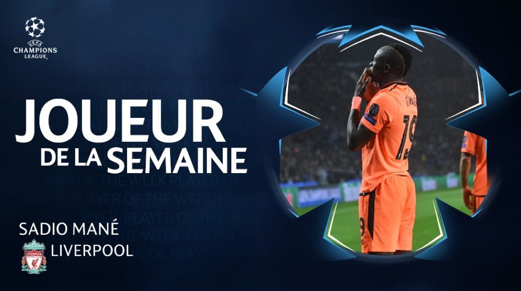 Officiel !!! Sadio Mané élu joueur de la semaine par l'Uefa