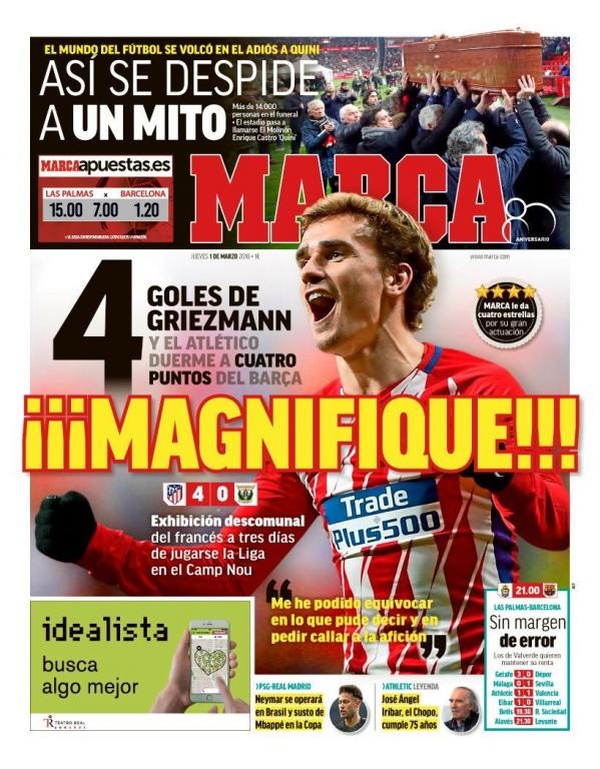 Les Unes des journaux sportifs en Espagne du 1er mars 2018