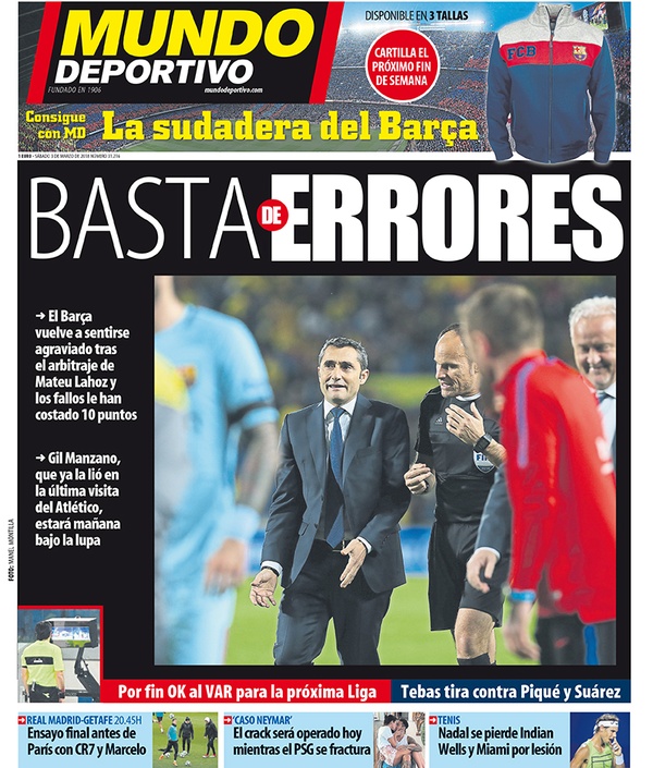 Les Unes des journaux sportifs en Espagne du 3 mars 2018