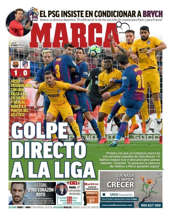 Les Unes des journaux sportifs en Espagne du 5 mars 2018