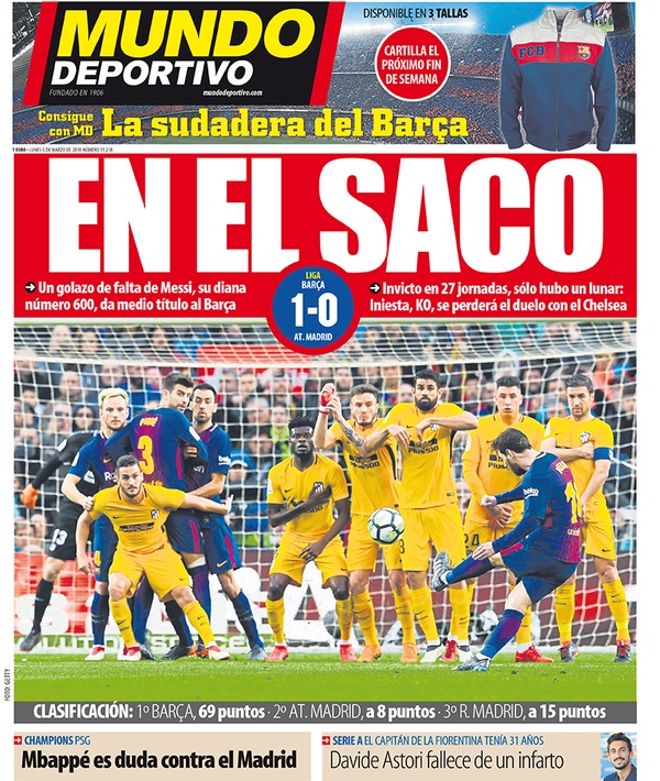 Les Unes des journaux sportifs en Espagne du 5 mars 2018