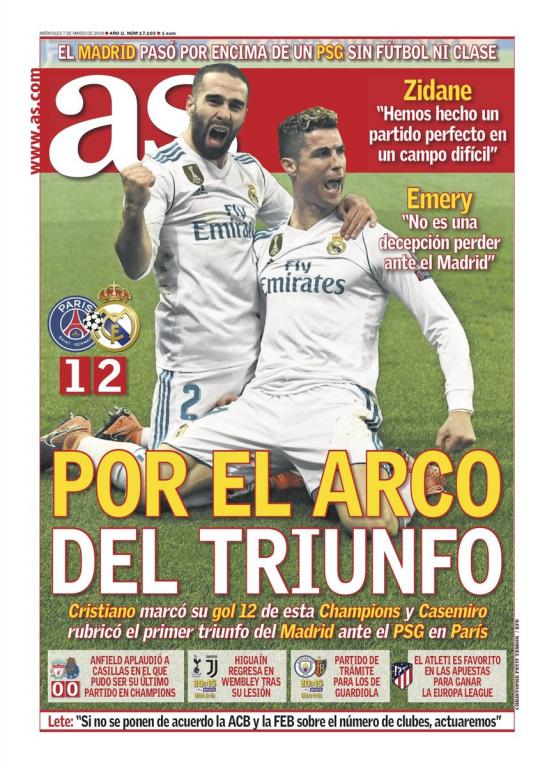 Les Unes des journaux sportifs en Espagne du 7 mars 2018