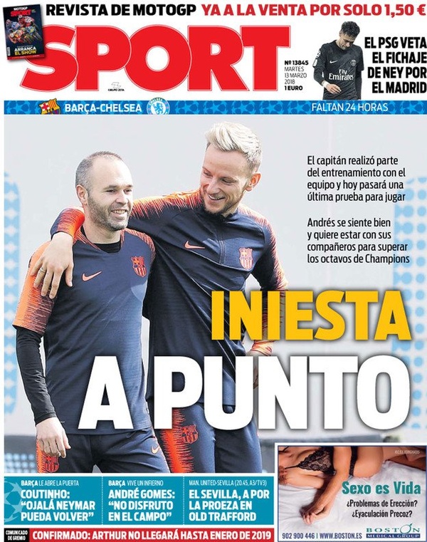 Les Unes des journaux sportifs en Espagne du 13 mars 2018