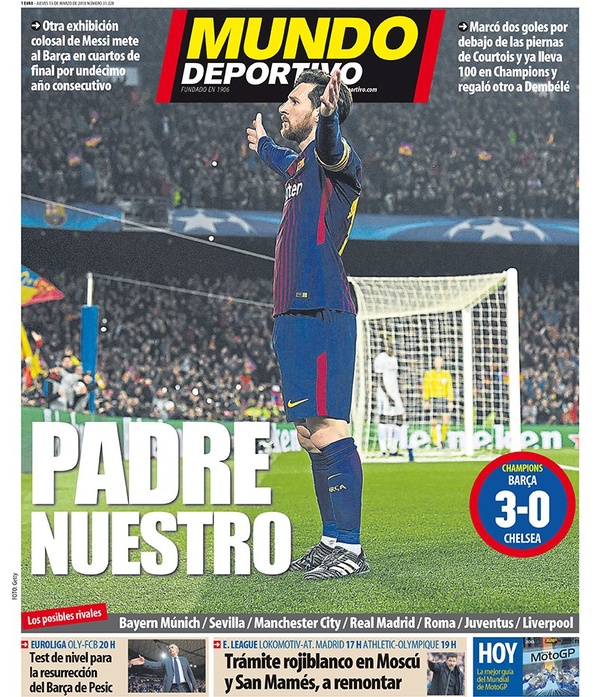 Les Unes des journaux sportifs en Espagne du 15 mars 2018
