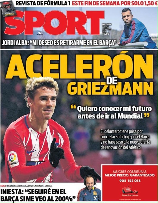 Les Unes des journaux sportifs en Espagne du 22 mars 2018