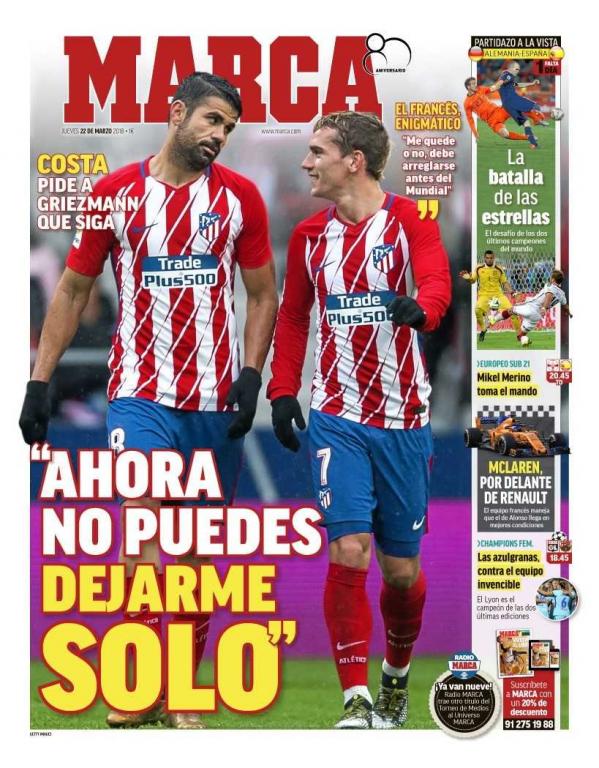 Les Unes des journaux sportifs en Espagne du 22 mars 2018