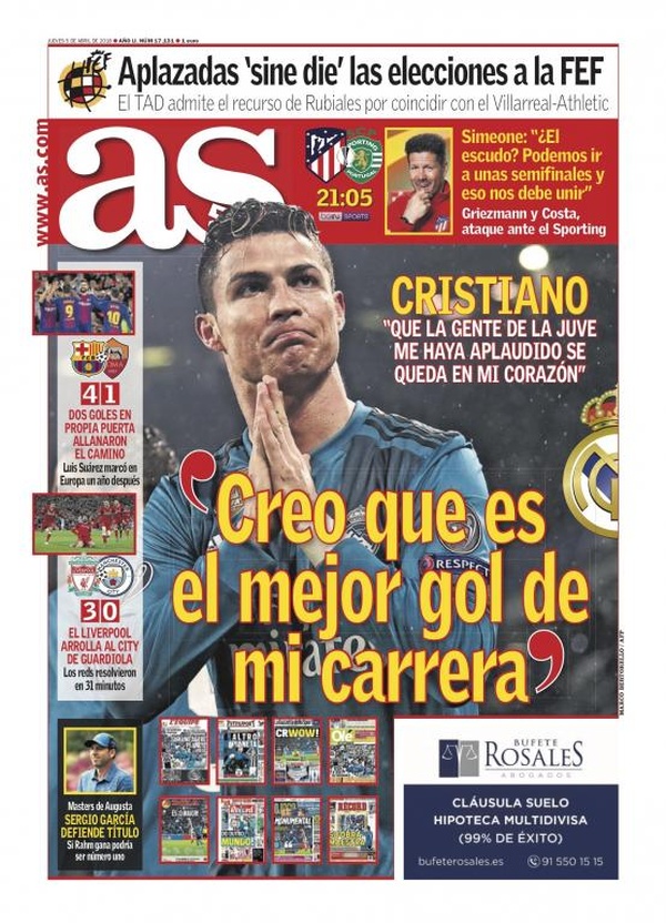 Les Unes des journaux sportifs en Espagne du 5 avril 2018