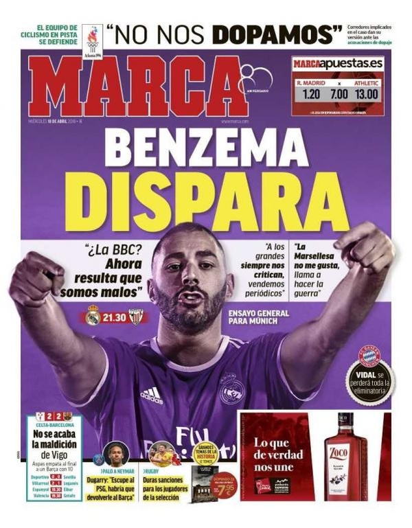 Les Unes des journaux sportifs en Espagne du 18 avril 2018