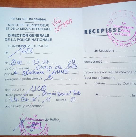 Le récépissé de la plainte contre Alassane Hann