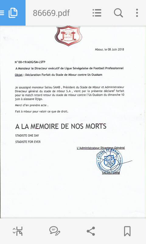 Urgent-Stade de Mbour déclare forfait contre Ouakam pour le match de ce dimanche