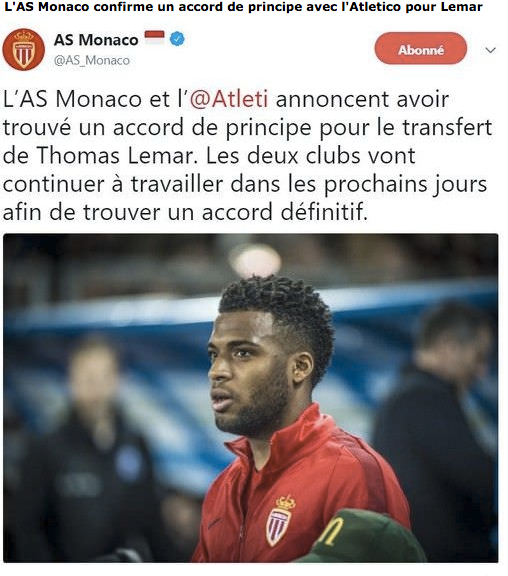 Atletico : Lemar, Monaco confirme (officiel) 