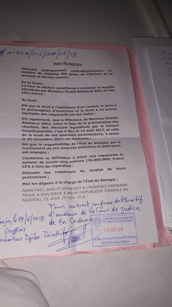 Le délibéré de la Cour de justice de la Cedeao