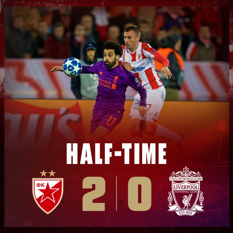 #LigueDesChampions : Liverpool subit une pluie d'étoiles rouge à Belgrade (2-0 mi-temps)