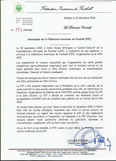 CAN 2021 : la Côte d’Ivoire saisit le TAS !