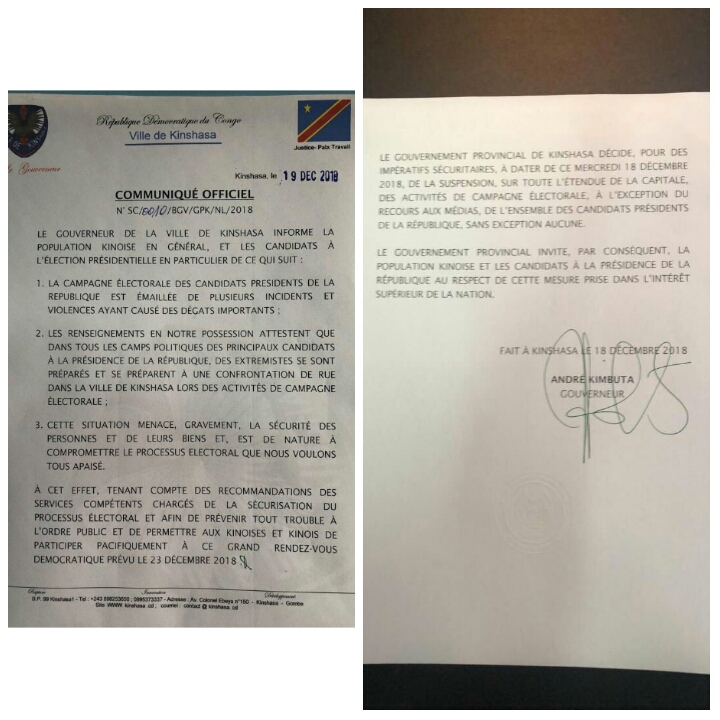 communiqué du gouveurneur de la ville-province Kinshasa