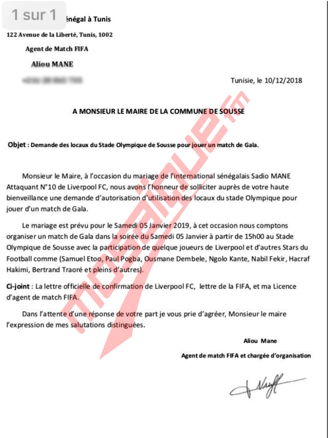 Sadio Mané a loué le stade de Sousse pour son mariage avec une Tunisienne le 5 janvier