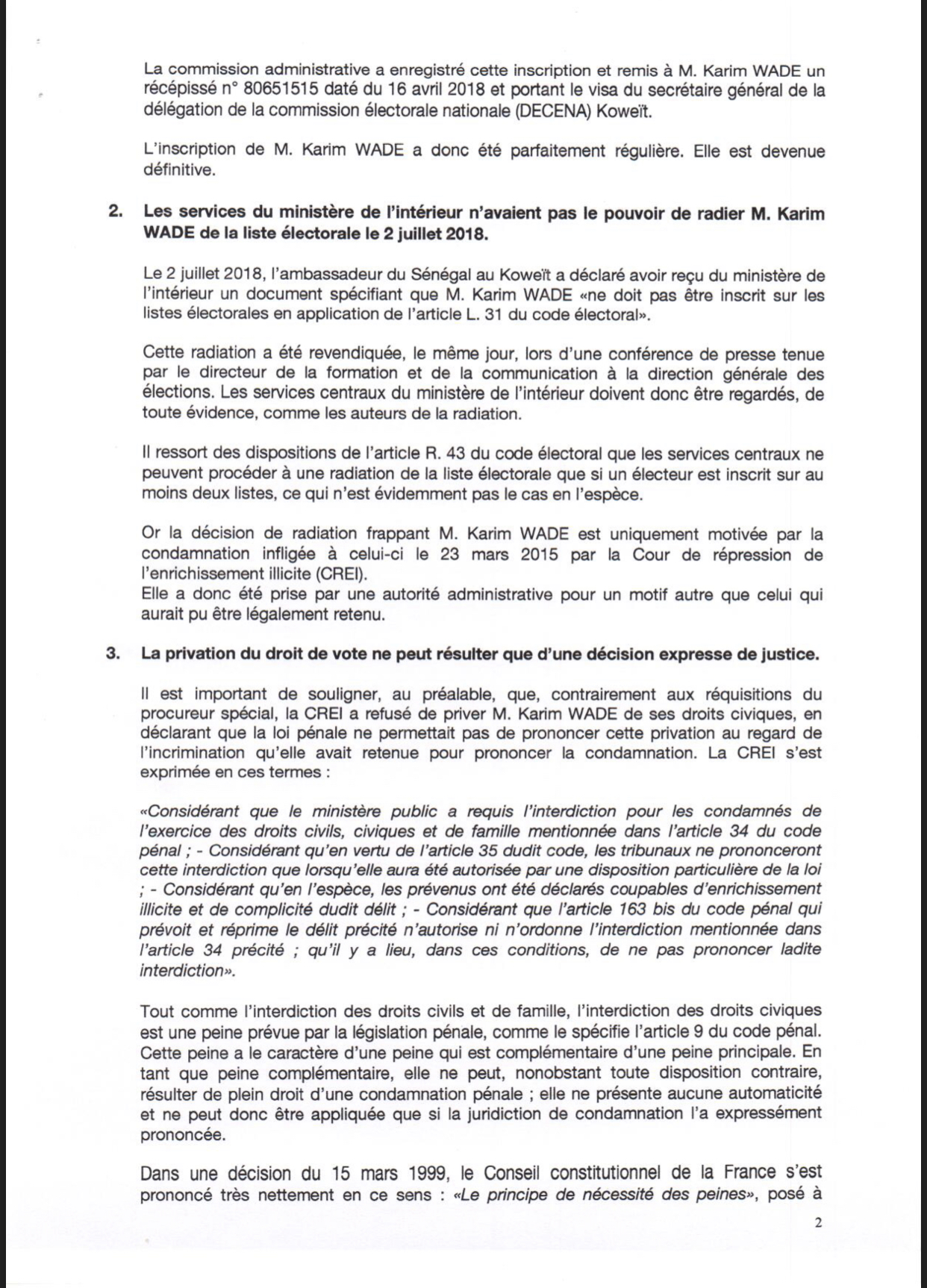  Candidature de Karim Wade: D’éminents juristes nationaux et internationaux écrivent au Conseil constitutionnel (Document)