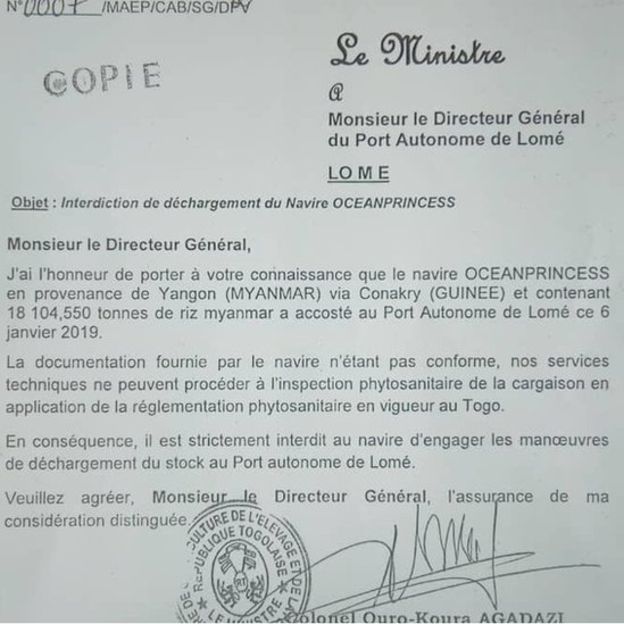 Une cargaison de riz rejetée par la Guinée et le Togo
