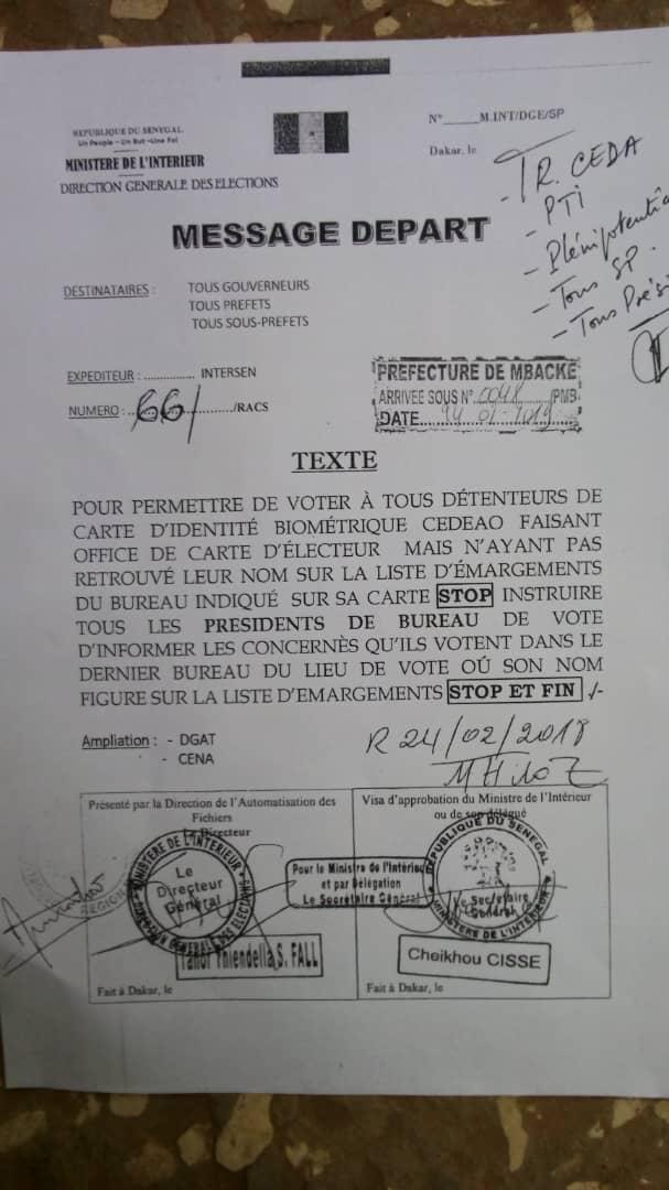 URGENT - La Direction général des élections sort un texte pour ordonner de laisser voter les personnes dont les noms ne figurent pas sur les listes et...