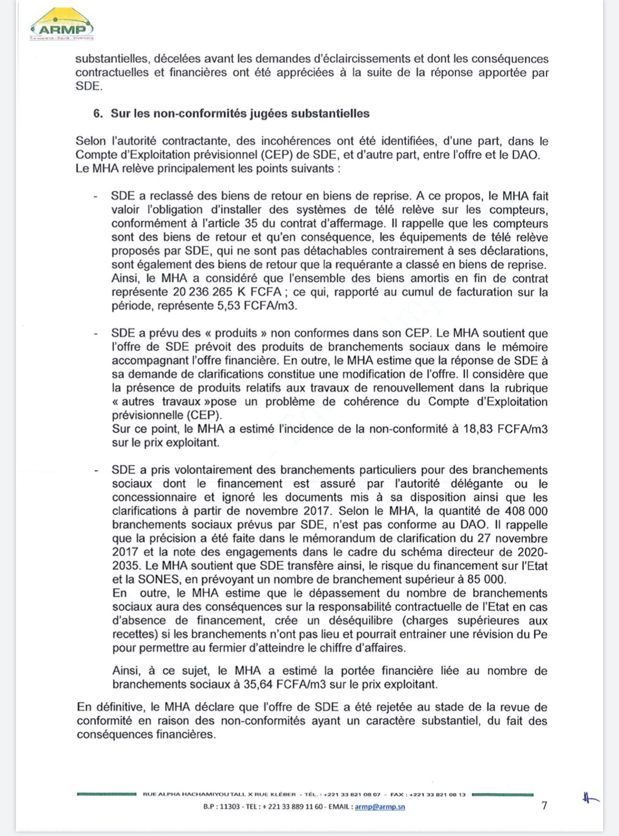 L’Armp annule l’attribution provisoire du contrat d’affermage à SUEZ et relance la SDE