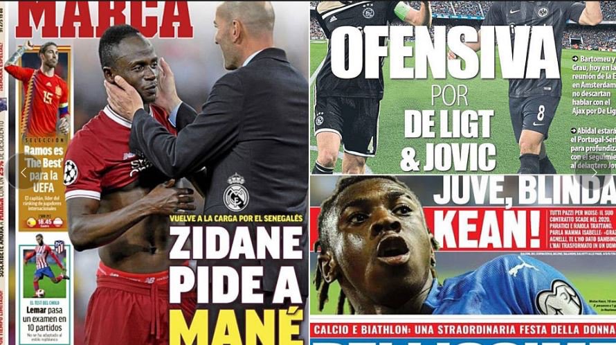 Sadio Mané à la Une de MARCA: « Zidane pide a Mané* »