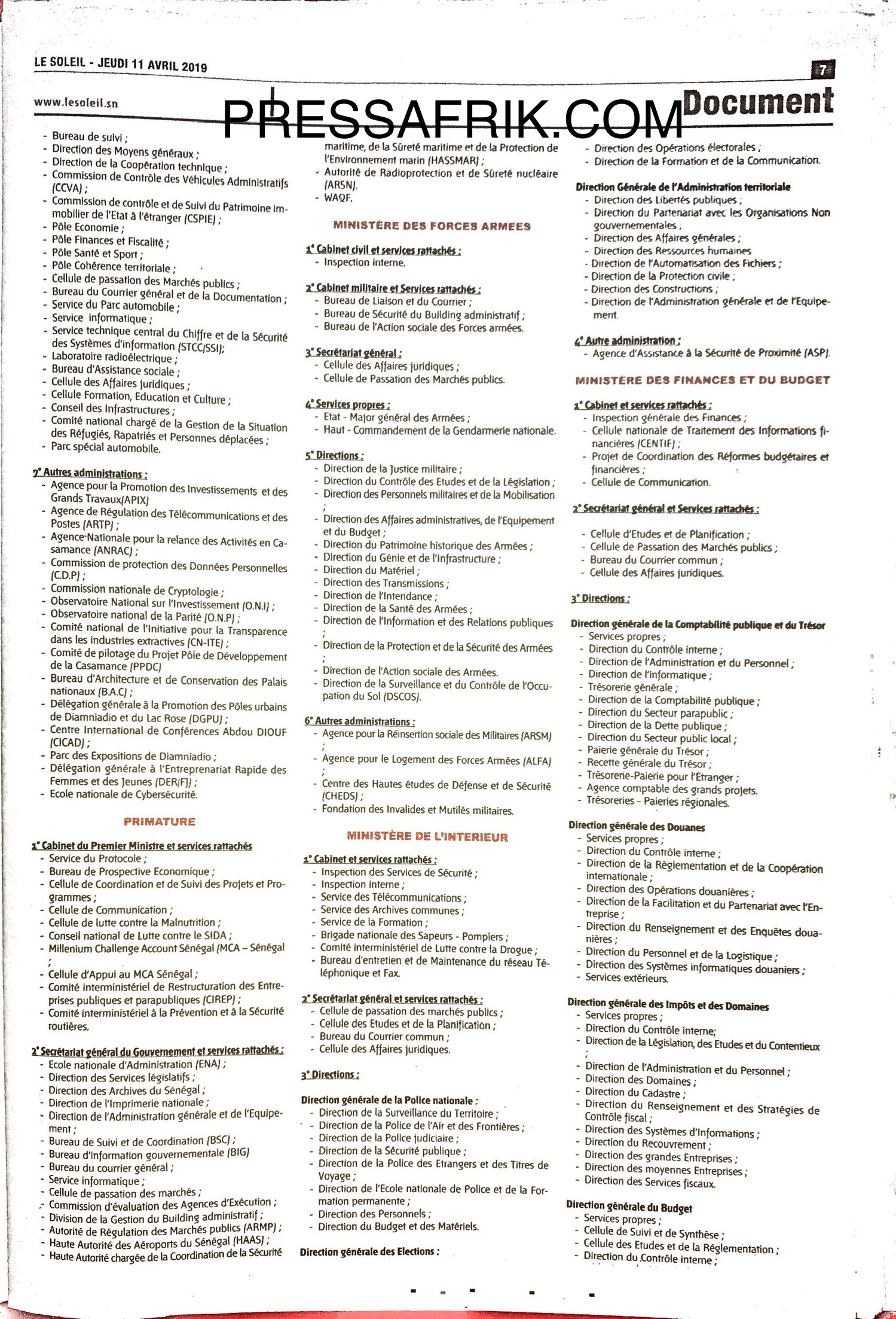 Décret de répartition des services de l’Etat: Découvrez les ministères les mieux servis et ceux qui sont mal lotis (Document)