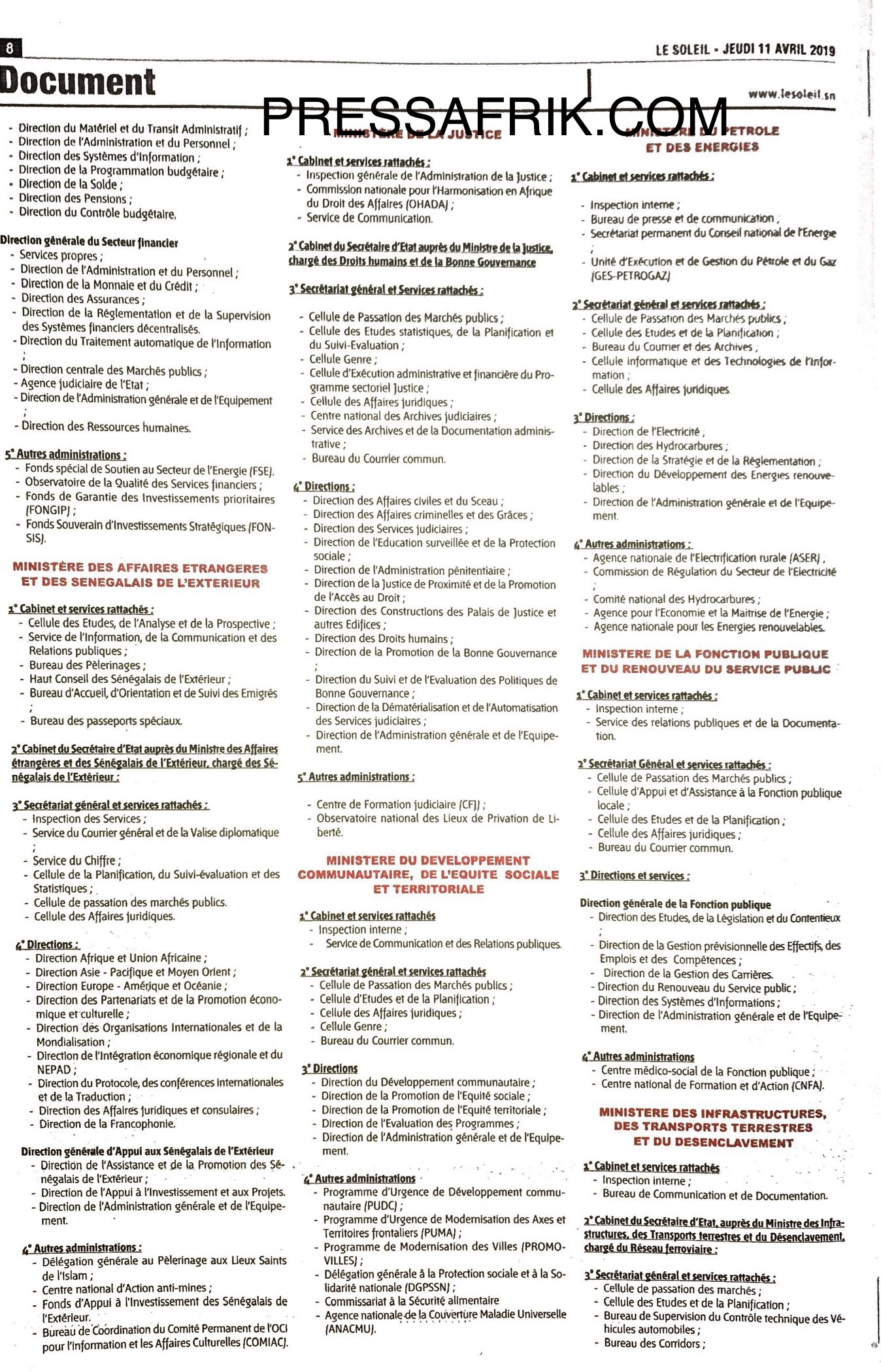 Décret de répartition des services de l’Etat: Découvrez les ministères les mieux servis et ceux qui sont mal lotis (Document)