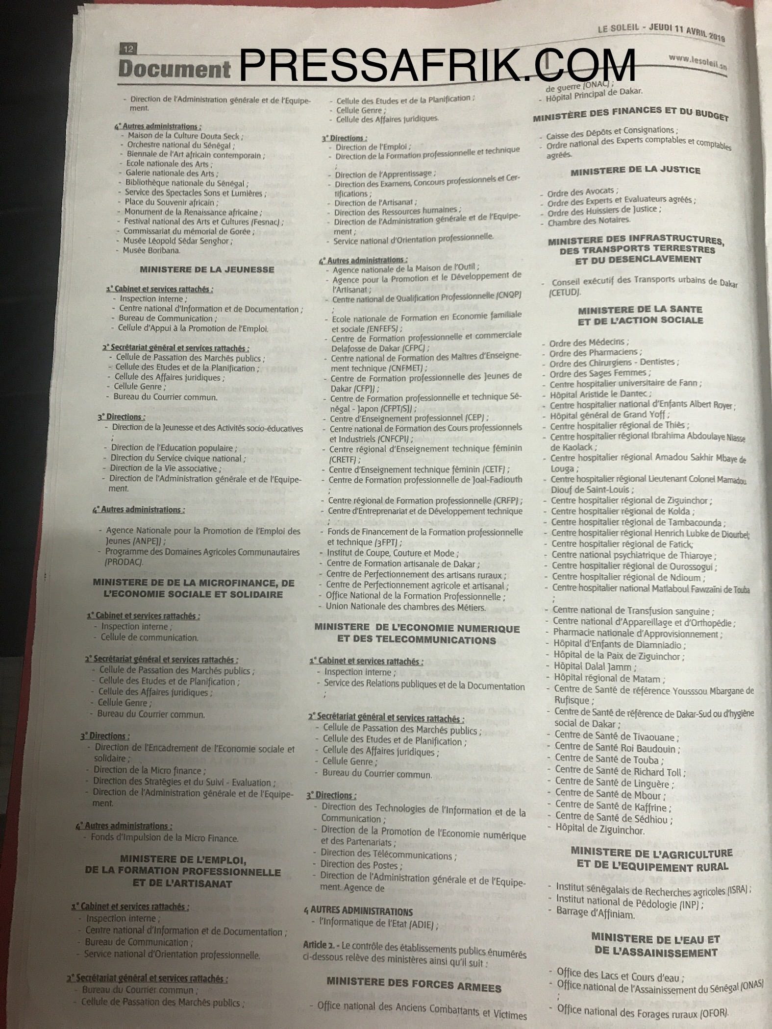 Décret de répartition des services de l’Etat: Découvrez les ministères les mieux servis et ceux qui sont mal lotis (Document)