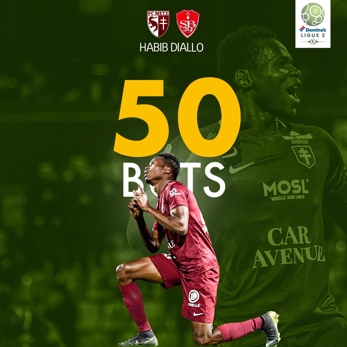 Fc Metz: Habib Diallo inscrit son 5e doublé de la saison et atteint la barre des 50 buts en Ligue 2