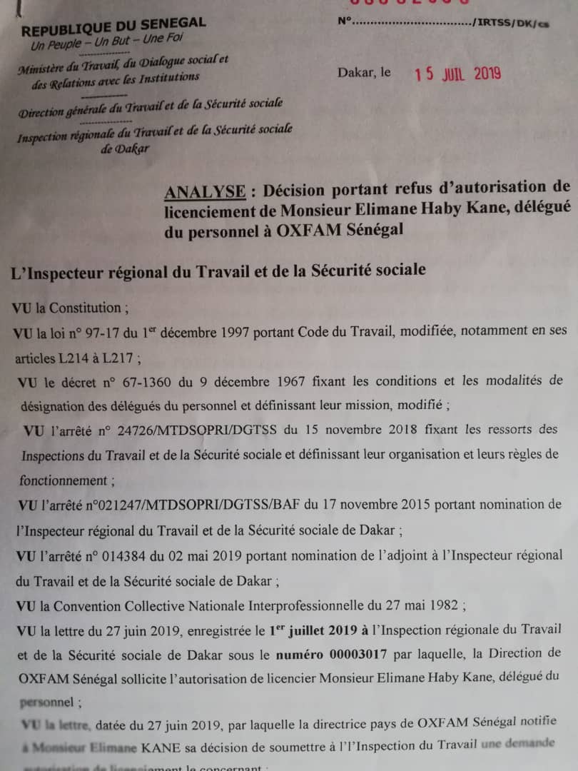 Contentieux Oxfam Elimane Kane L Inspection Du Travail