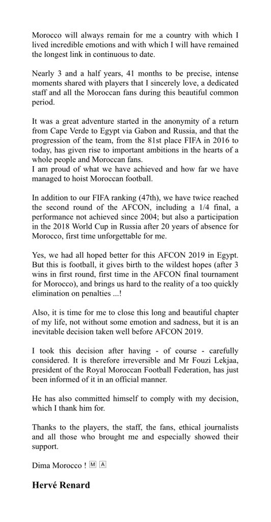 Urgent - Hervé Renard présente sa démission