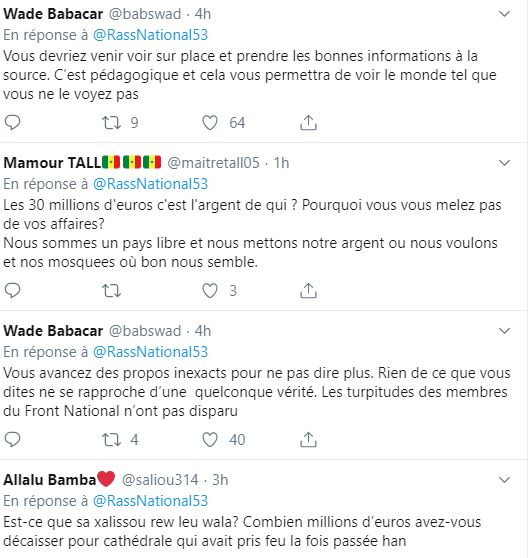 Twitter: Un proche de Marie Le Pen s’attaque à la mosquée Massalikoul Djinane