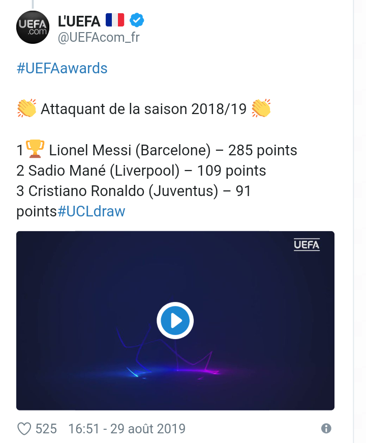 Trophée Uefa : Sadio Mané se hisse à la deuxième derrière Lionel Messi