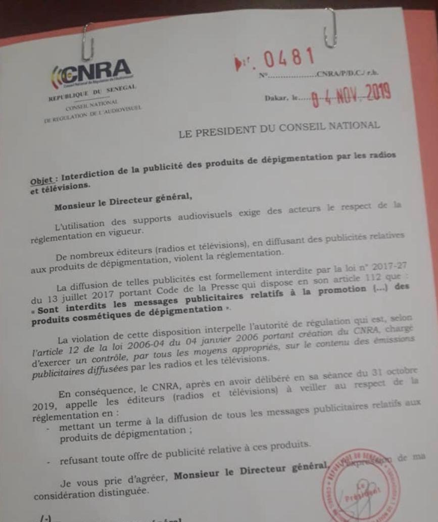 Publicité sur la dépigmentation ou « Xessal  » :  le Cnra demande le respect des textes 