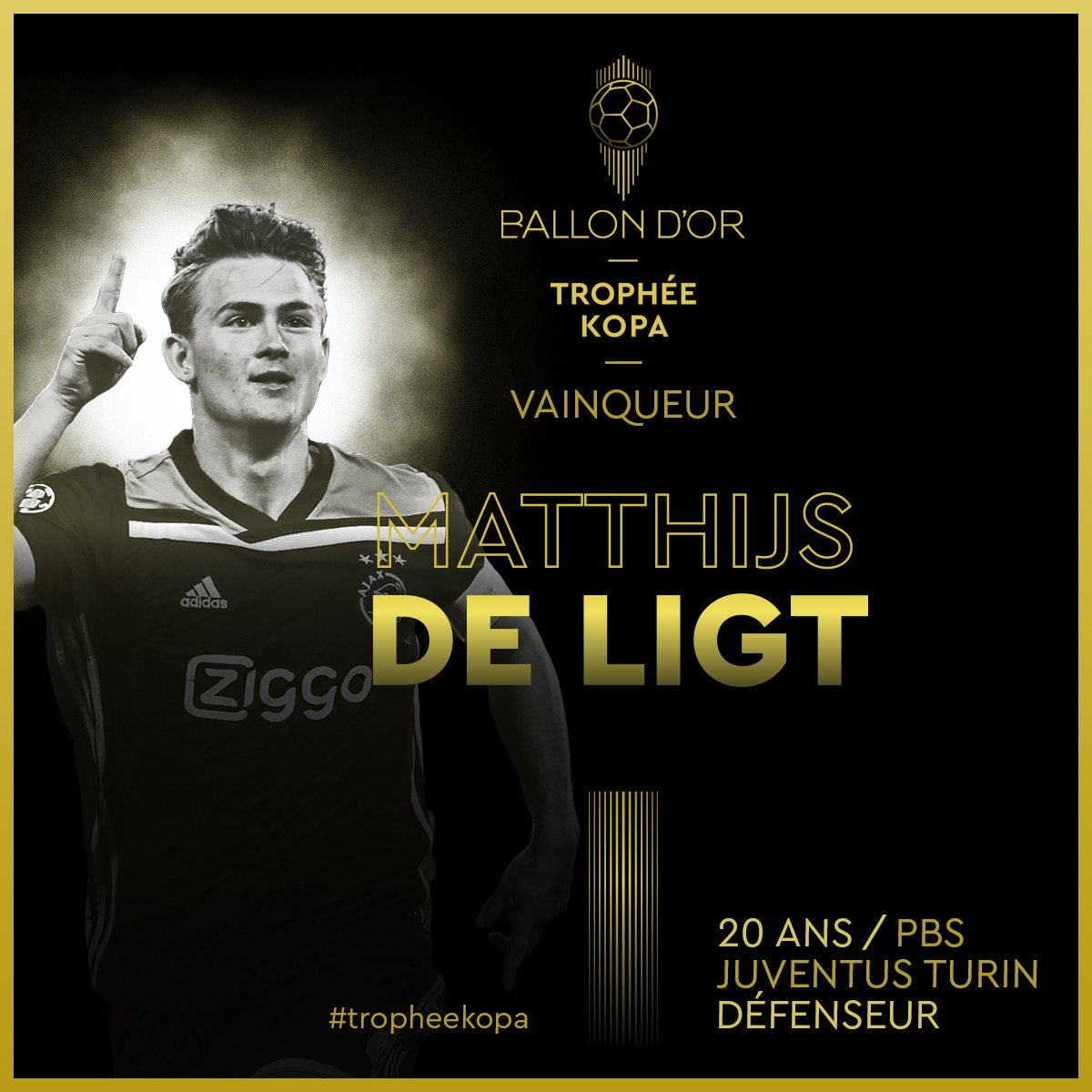 #BallonDor2019 - Matthias De Ligt remporte le trophée Kopa du meilleur jeune