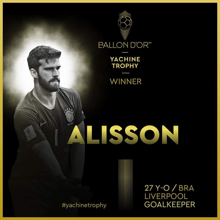 Alisson Becker remporte le premier Trophée Yachine de meilleur gardien du monde