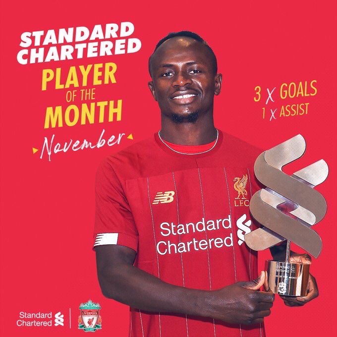 Sadio Mané élu joueur du mois de Novembre à Liverpool