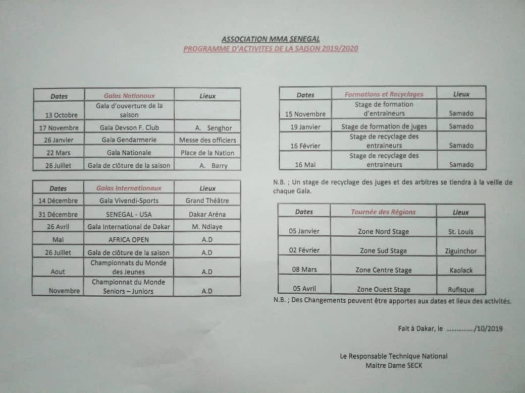 L’Association MMA Sénégal dévoile son programme d'activités pour l'année 2019-20