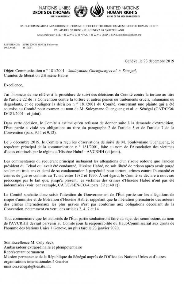 Hissène Habré: le Comité de l’ONU contre la torture s’oppose à une libération