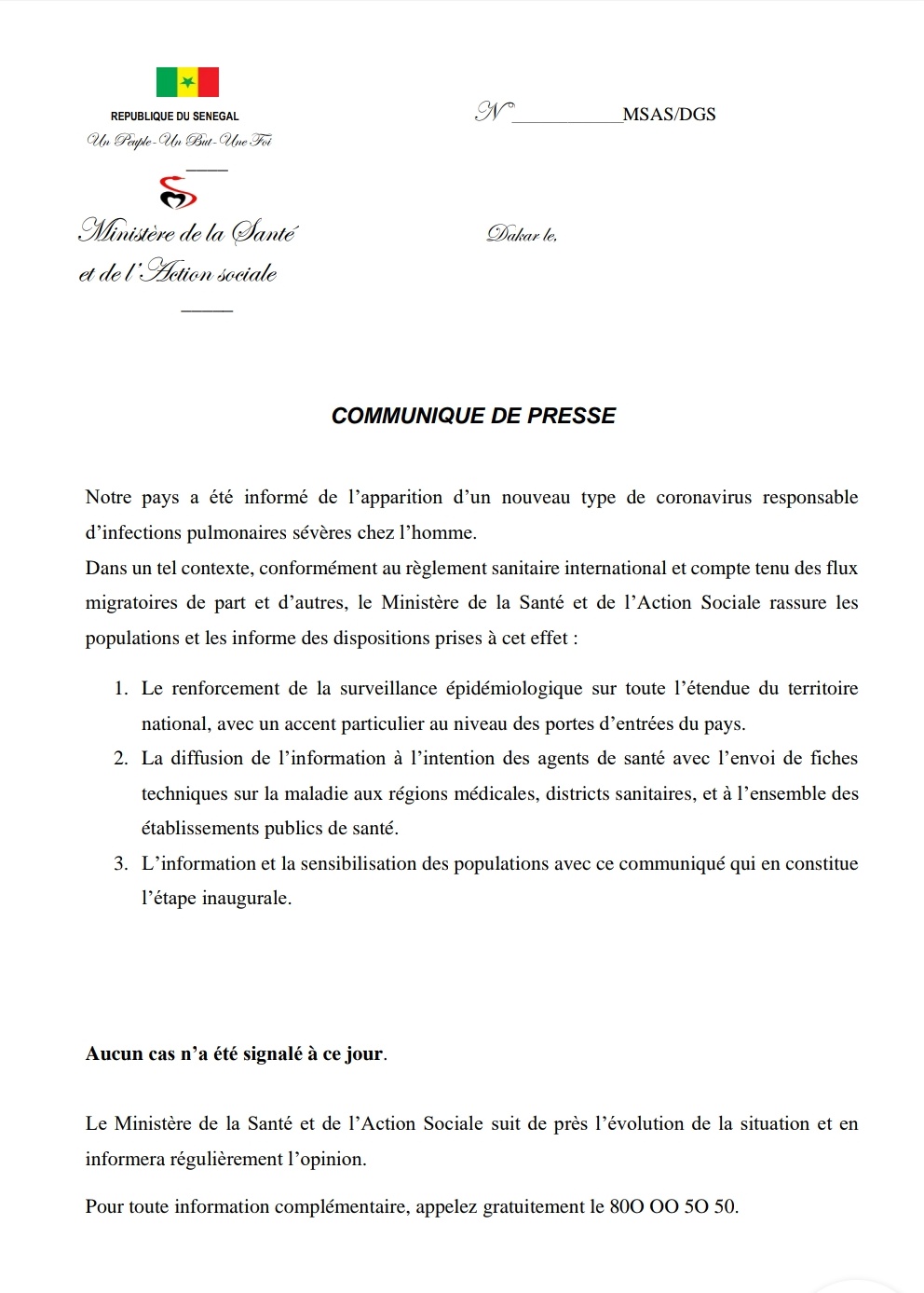 Coronavirus: le ministre sénégalais de la Santé rassure les populations et les informe des dispositions prises