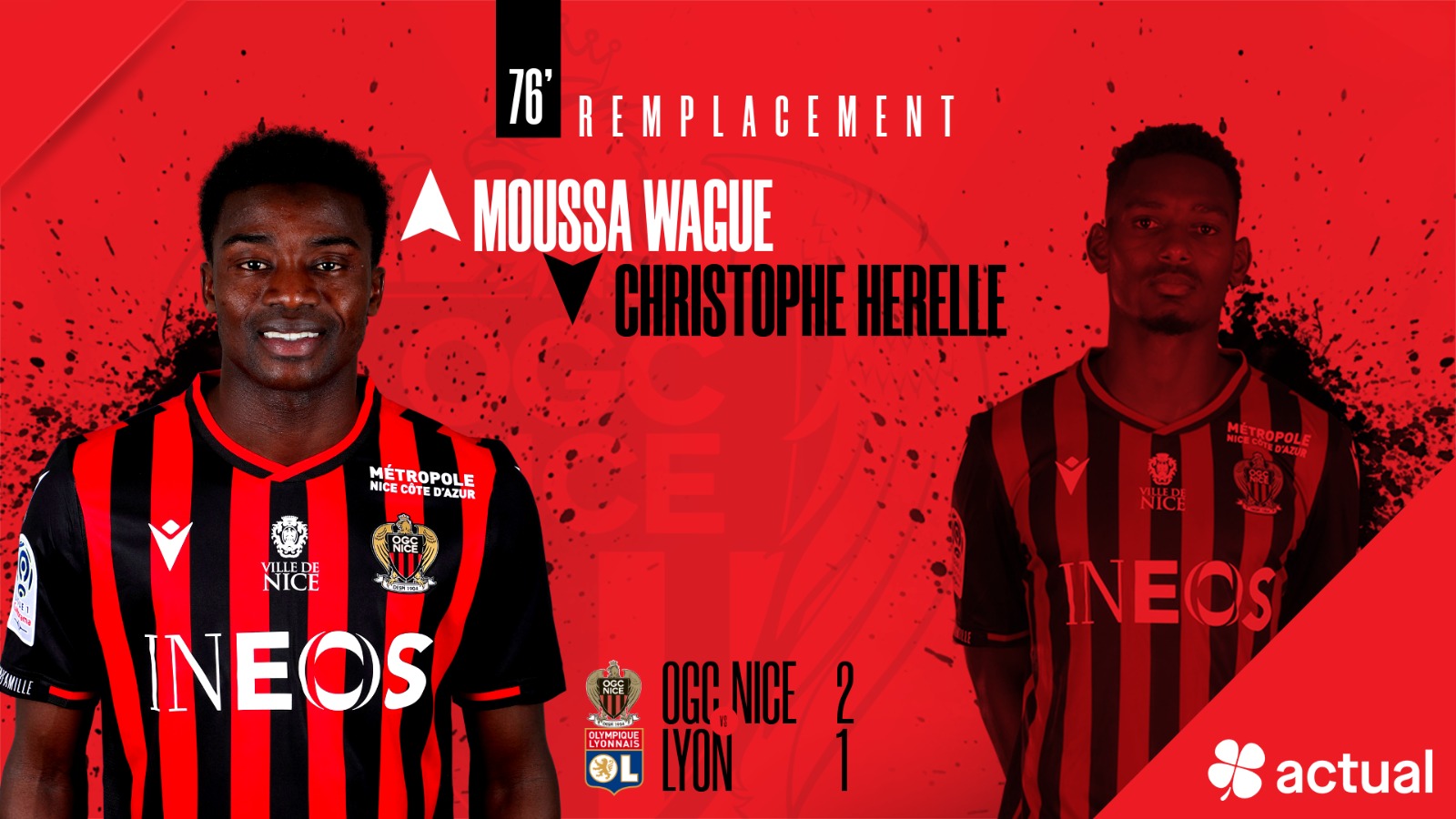 #Ligue1 - Moussa Wagué a joué ses premières minutes et participé à la victoire de Nice sur Lyon (2-1)