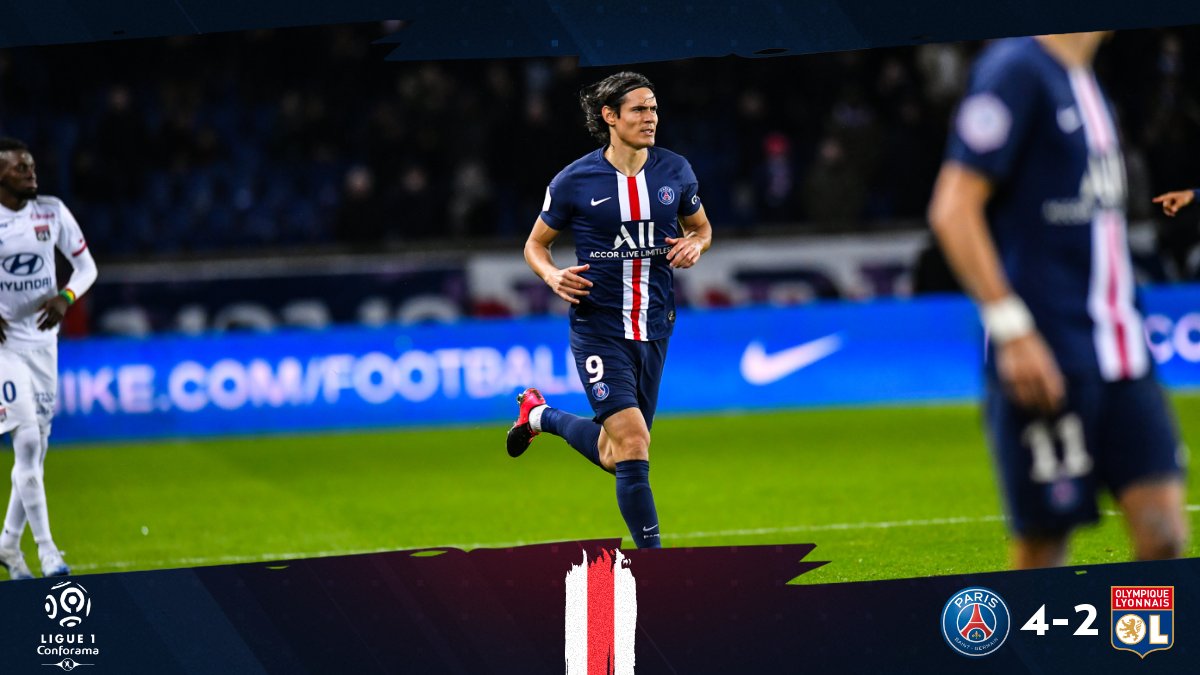 #Ligue1 - Cavani soulage le PSG devant Lyon (4-2)