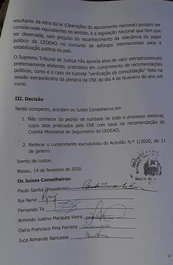 Guinée-Bissau: la Cour suprême invalide les résultats de l’élection présidentielle (Document)