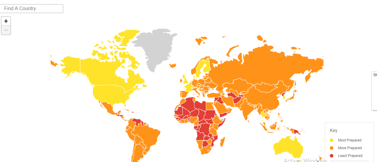La carte de l'Indice GHS des pays les mieux préparés à une éventuelle pandémie du Coronavirus