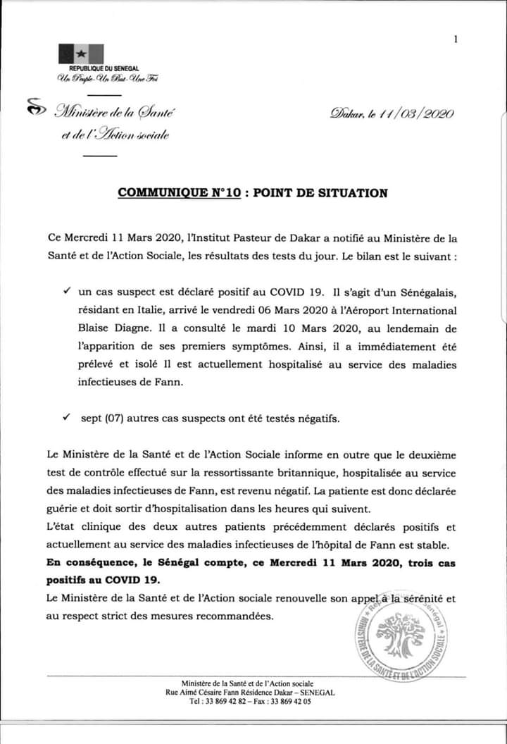 (Document)-Sénégalais testé positif au covid-19 à Touba : les précisions du ministère de la Santé