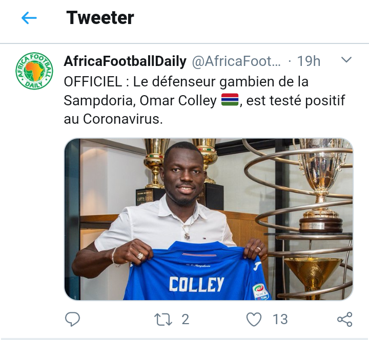 Italie : le premier joueur africain atteint par le Coronavirus 